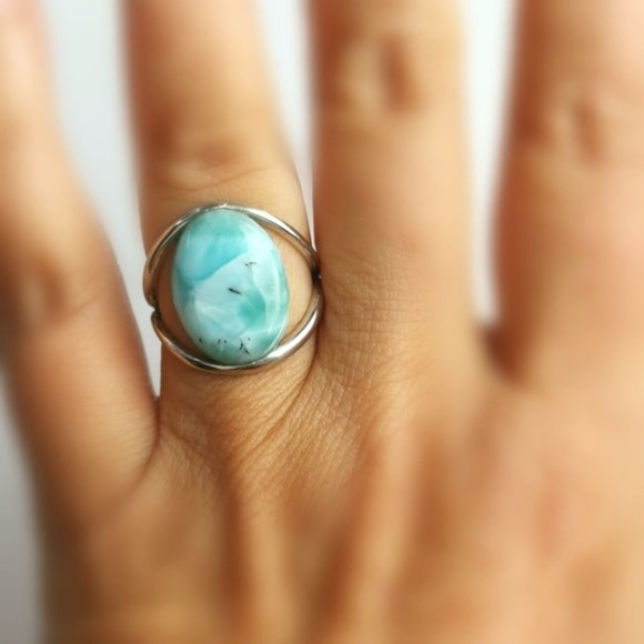 New, sterling silver cabochon larimar ring size 7.5 - Picture 4 of 5